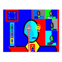 Modern man in dark blue and red postcards