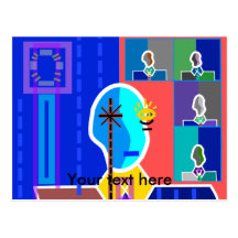 Modern man on blue postcards