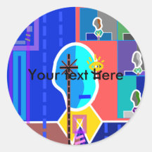 Modern man on blue round stickers