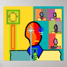 Modern man on yellow and blue poster