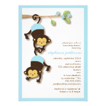 Modern Monkey Twin Boys Baby Shower Invitation