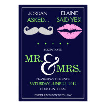 Modern Moustache Lips Mr. & Mrs. Save the Date Custom Announcements