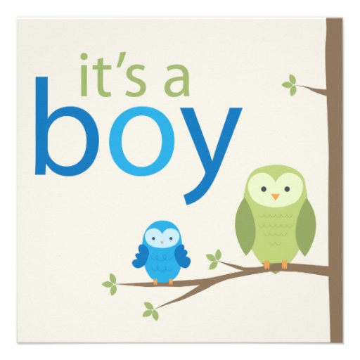 Modern Owl Baby Shower Invitation - Boy