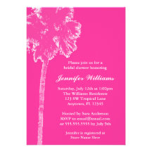 Modern Palm Tree Hot Pink Bridal Shower Invitations
