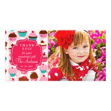 Modern Pink Cupcakes Any Occasion Thank You Picture Card
