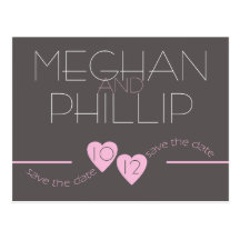 Modern Pink Hearts Save the Date Post Card