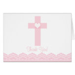 Modern Pink Lace Cross Religious Thank You Note cards