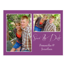 Modern Plum Photo Collage Save The Date Post Card