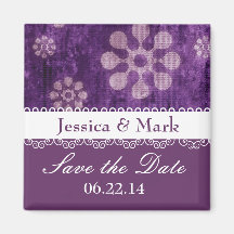 Modern Purple Grunge Flowers Wedding Fridge Magnets
