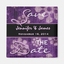 Modern Purple Grunge Flowers Wedding Magnets