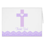 Modern Purple Lace Cross Religious Thank You Note cards