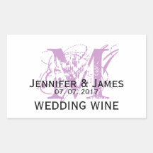 Modern Purple Monogram Wedding Wine Label Sticker