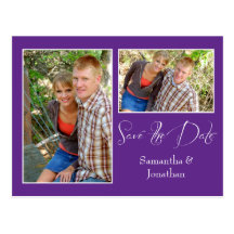 Modern Purple White Photo Collage Save The Date Post Card