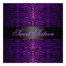 Modern Purple Zebra Print Sweet 16 Birthday Invite