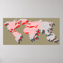 Modern red grey blocks world map poster print