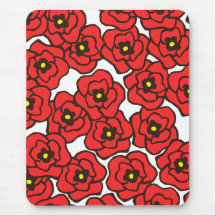 Modern Red Poppies Floral Print Mousepad