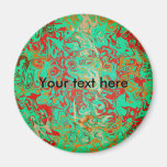 Modern red psychedelic on green background fridge magnet