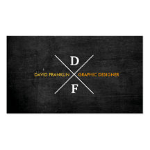 MODERN RUSTIC MONOGRAM Orange Text & Black Wood Business Cards