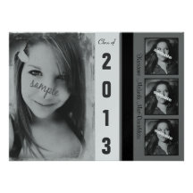 Modern Silver Black Multi  Photo Grad Party Invites