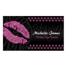 Modern Sparkling Zebra Monogram Make Up Artist Business Cards