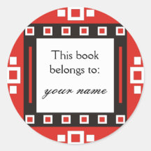 Modern Squares Personalised Bookplates Round Sticker