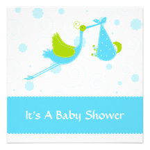 Modern Stork Baby Shower Invitation (Blue)