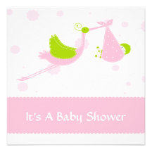Modern Stork Baby Shower Invitation (Pink)