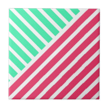 Modern stripes in mint and berry ceramic tiles