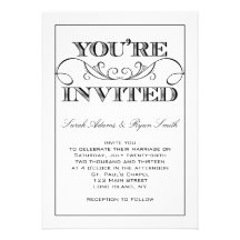 Modern Swirl Black & White Wedding Invitation