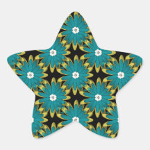 Modern Teal and Green Flower Pattern Star Stickers