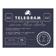Modern Telegram Card Save the Date - Navy Personalized Invitations