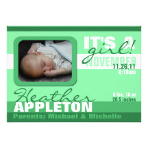 Modern Trendy Sea Green Stripe Birth Announcements