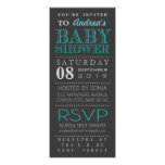 Modern Turquoise Typography Baby Shower Long Personalized Invitations