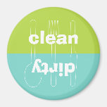 Modern utensil dirty clean blue green dishwasher fridge magnet