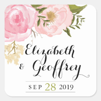 Pink yellow rose wedding flower stickers