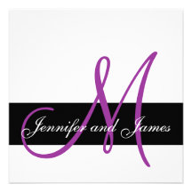 Modern Wedding Invitation Monogram Purple