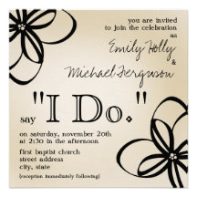 Modern Wedding Invite - Tan & Black I Do & Flowers