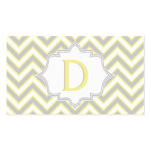 Modern yellow, grey chevron monogram personalised business card templates