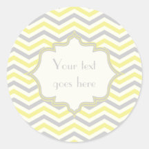 Modern yellow, grey, ivory chevron pattern custom round sticker