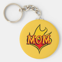 MOM in Cool Cartoon Tatto Heart Afire Keychain