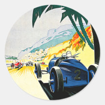 Monaco Grand Prix Car Race Travel Art Round Stickers