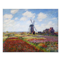 Monet Field of Tulips With Windmill Print Art Photo