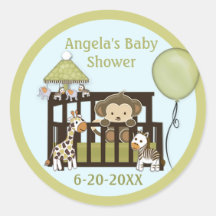 Monkey Baby Shower blank labels/seals CA-Blue #01 Stickers
