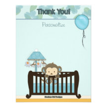 Monkey Baby Shower FLAT#1 Thank You BLUE Personalized Invite
