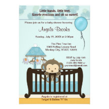 MONKEY Baby Shower Invitation Crib CJ-BLUE boy