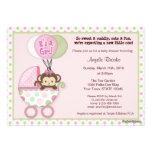 Monkey Baby Shower Invitation pink green polka dot invitations