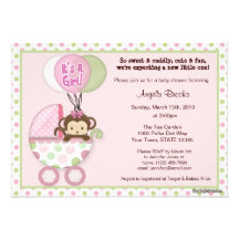 Monkey Baby Shower Invitation pink green polka dot