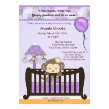 Monkey Baby Shower Invitation Purple