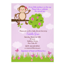 Monkey Baby Shower Invitations Girl