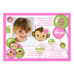 Monkey birthday invitation pink green lime (photo) invitations